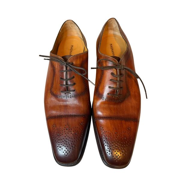 Magnanni Leyton Cap-Toe Oxford Dress Shoes Mens 10.5 Brown Cognac Leather Brogue main image 4